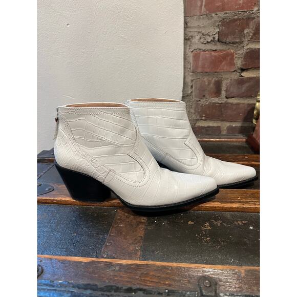 ZARA Embossed Croc White Western Cowboy Boots 37 - Picture 3 of 10